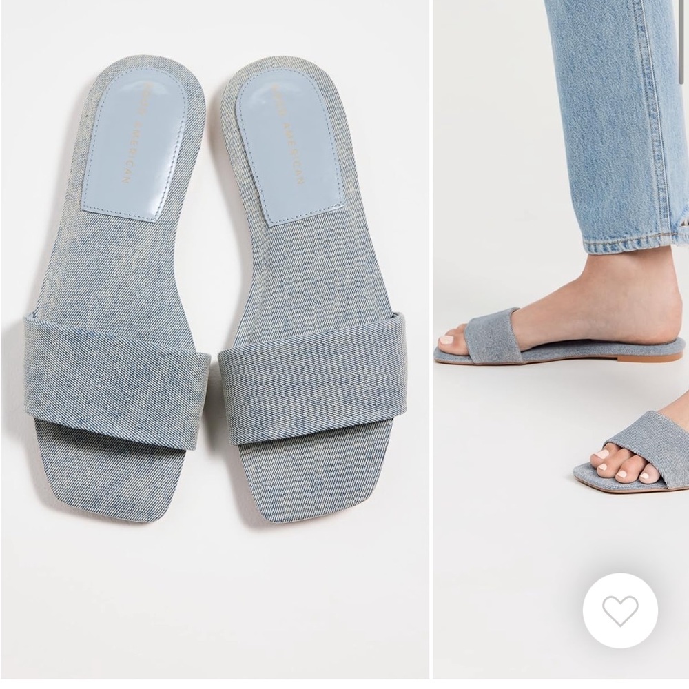 Good American Light Blue Denim Summer Flat Sandals